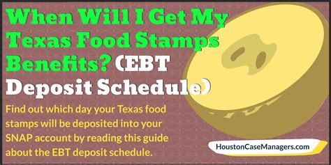 What time are food stamps deposited in texas - What time do SNAP benefits get deposited in Texas? Typically, food assistance and cash benefits are loaded onto the EBT card between midnight and 08:00 on the designated deposit date. However, the ...